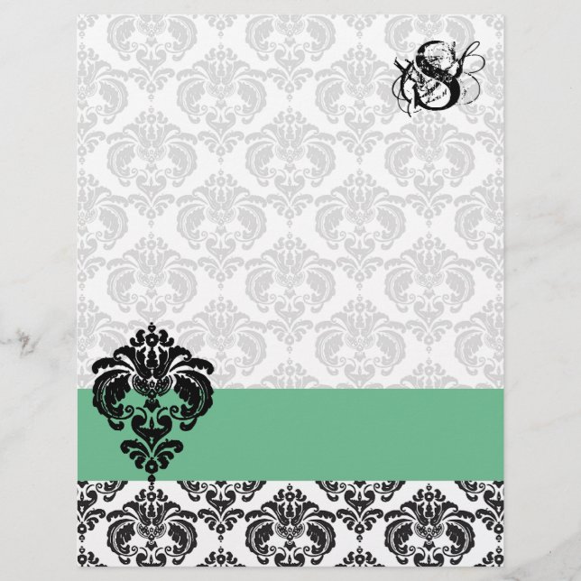 Vintager PeaPod Damask Monogram Letterhead (Vorderseite)