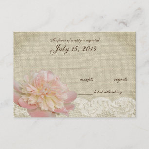 Vintager Peony and Lace Wedding Response Card RSVP Karte