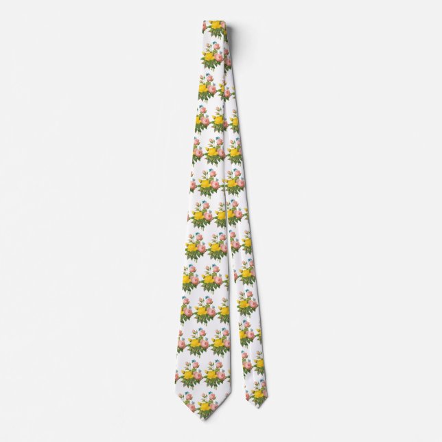 Vintager Perser Gelber Rosentee Rose von Redoute Krawatte (Vorderseite)