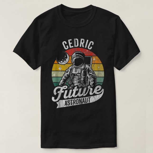 Vintager Personalisierter Cedric Future Astronaut  T-Shirt (Design vorne)