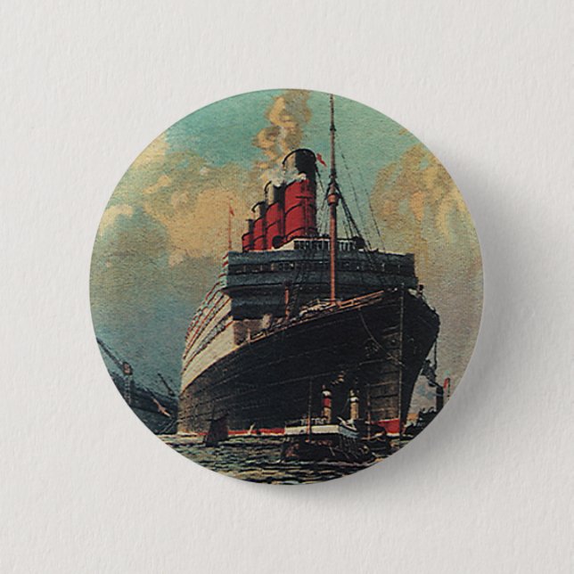 Vintager Personenverkehr im Hafen Button (Vorderseite)
