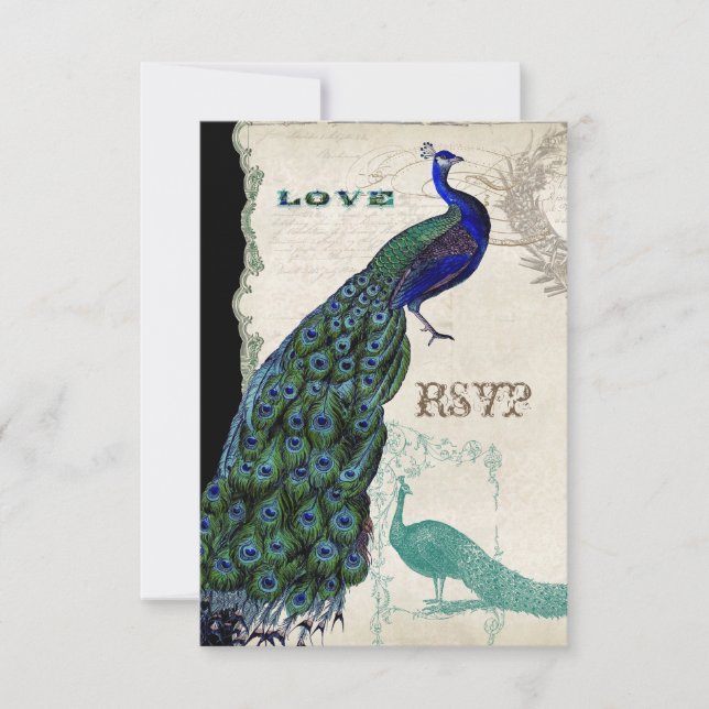 Vintager Pfau 5 - Einladung zur feierlichen Hochze (Vorderseite)