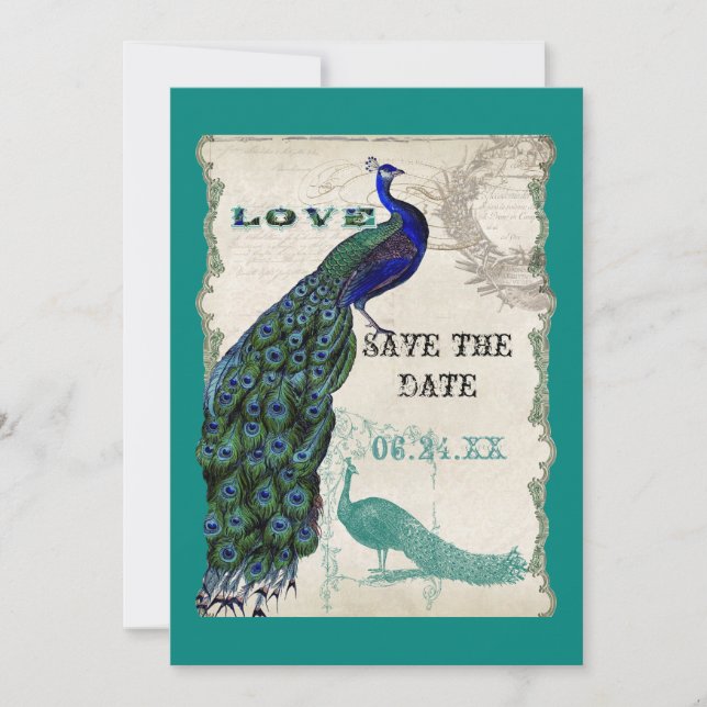 Vintager Pfau 5 - Save the Date (Vorderseite)