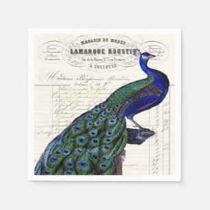 Vintager Pfau auf französischen Eintagsfliegen Serviette