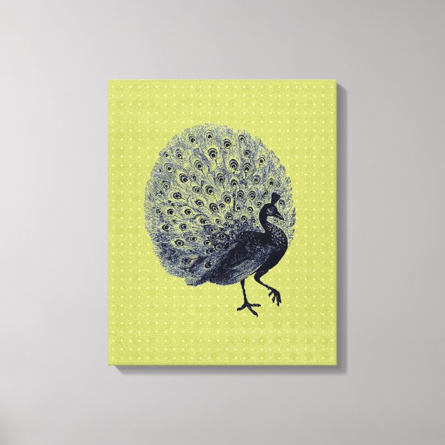 Vintager Pfau auf grüner - ummantelter Leinwand (Vorderseite)