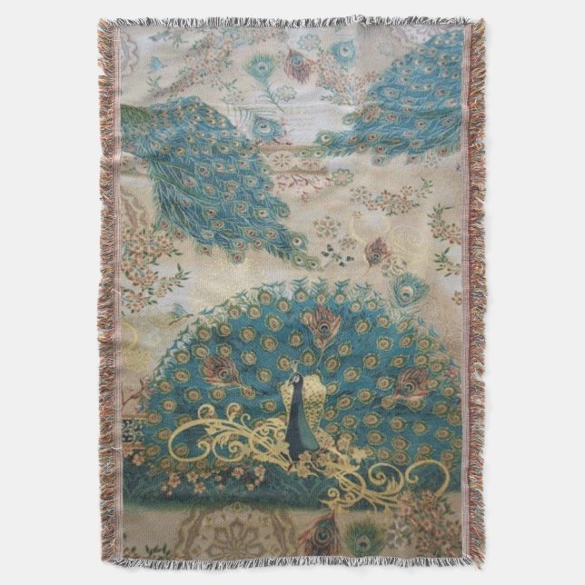 Vintager Pfau - Blanket Decke (Vorderseite Vertikal)