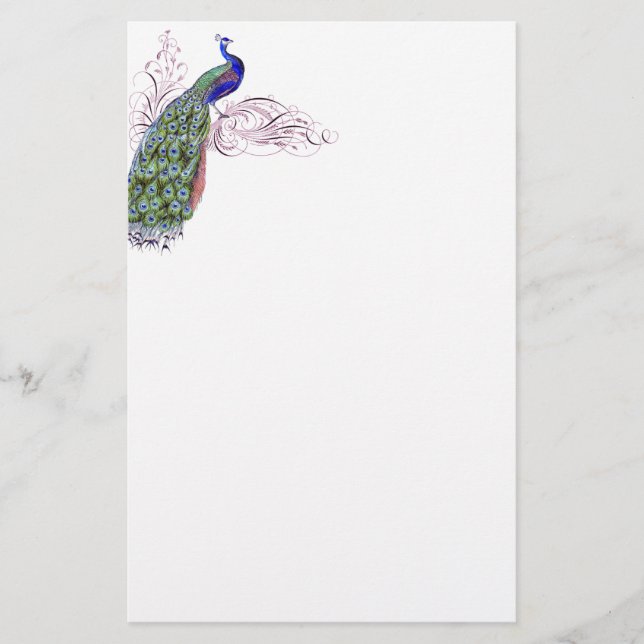 Vintager Pfau Briefpapier (Vorderseite)