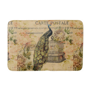Vintager Pfau der französischen botanischen Kunst Badematte