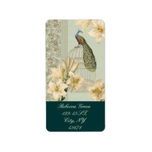 Vintager Pfau der französischen Lilie im Jugendsti Adressaufkleber