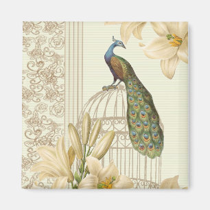 Vintager Pfau der französischen Lilie im Jugendsti Magnet