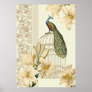 Vintager Pfau der französischen Lilie im Jugendsti Poster
