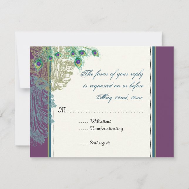 Vintager Pfau, Feathers-UAWG RSVP Karte (Vorderseite)