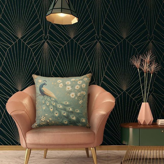 Vintager Pfau & floraler Art Nouveau Kissen (Von Creator hochgeladen)