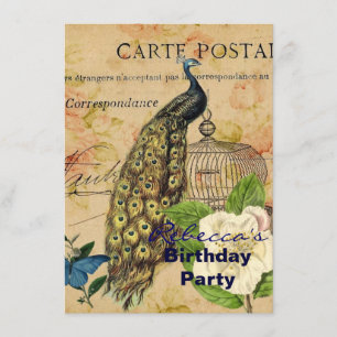 Vintager Pfau französischen botanischen Kamelie Einladung