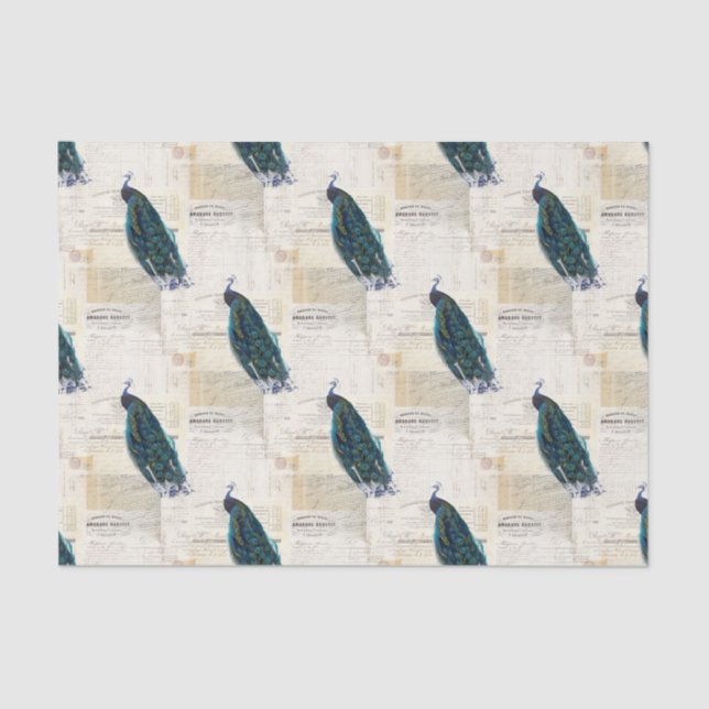 Vintager Pfau-französisches Seidenpapier (Vorderseite)