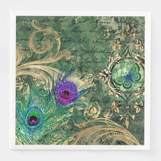 Vintager Pfau für jede Anlässe Serviette (Vorderseite)