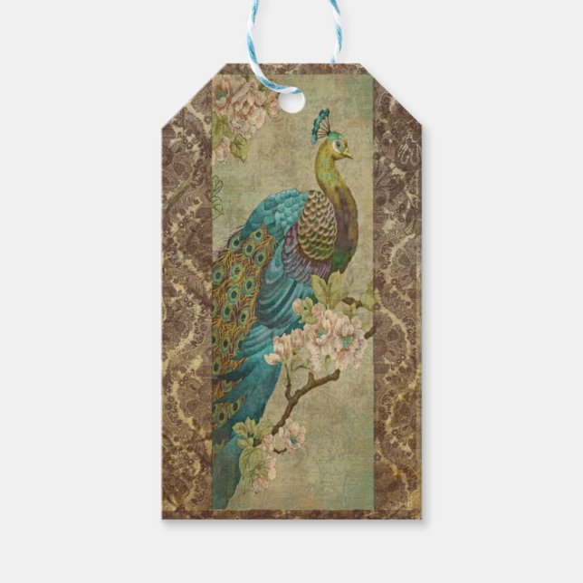 Vintager Pfau Geschenkanhänger (Vorderseite)