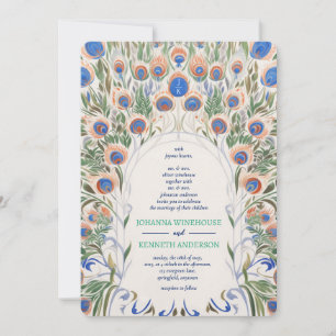 Vintager Pfau Monografische Hochzeit Einladung