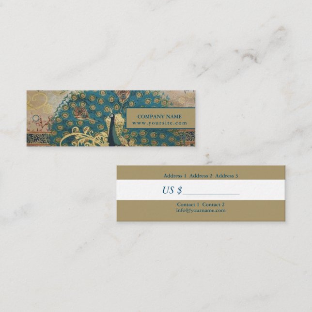 Vintager Pfau - Preis-Tag, Visitenkarte (Vorne/Hinten)