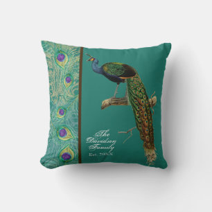 Vintager Pfau, Radierungen der Feder-n dekorativ Kissen
