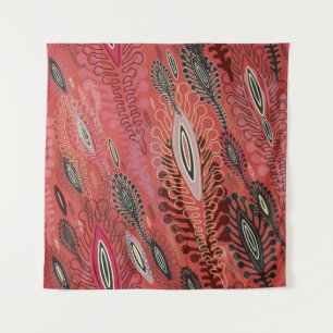 Vintager Pfau Rotes Dekorationsmuster Nahtloses Mu Wandteppich
