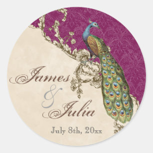 Vintager Pfau u. Radierungen, die Siegel Wedding Runder Aufkleber