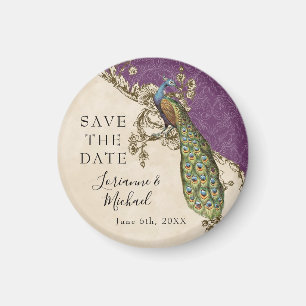 Vintager Pfau u. Radierungen Save the Date Magnet