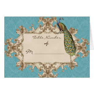 Vintager Pfau-Wedding Tischnummer-Sitzplatz-Karten
