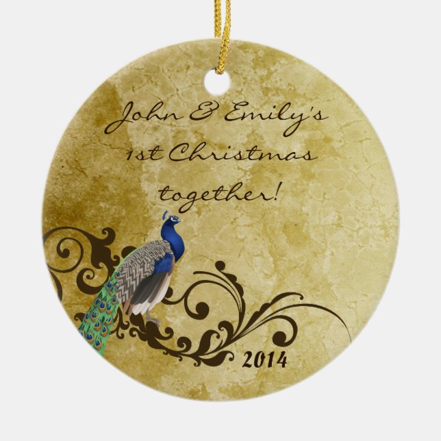 Vintager Pfauenbird Personalisierter Name Ornament (Vorne)