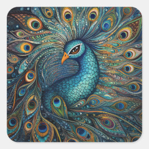 Vintager Pfauenstil Quadratischer Aufkleber