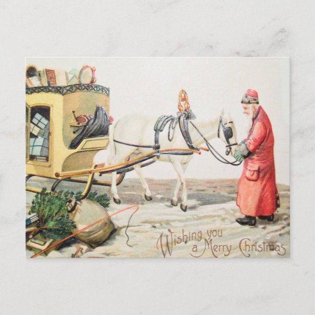 Vintager Pferdekart Frohe Weihnachtsgrüße Feiertagspostkarte (Vorderseite)