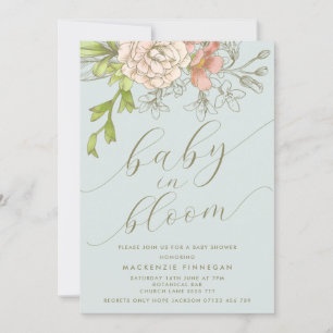 Vintager Pfirsich & Blütenbaby in Blütendusche Einladung