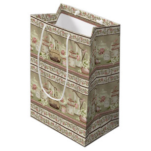 Vintager Pfirsich-Tee u. Rosen-Geschenk-Tasche Mittlere Geschenktüte