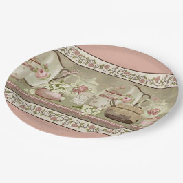 Vintager Pfirsichtee und Rose Papiere Teller
