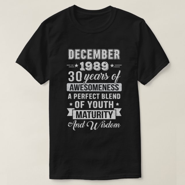 Vintager Phantastischer Dezember 1989 30. Geburtst T-Shirt (Design vorne)