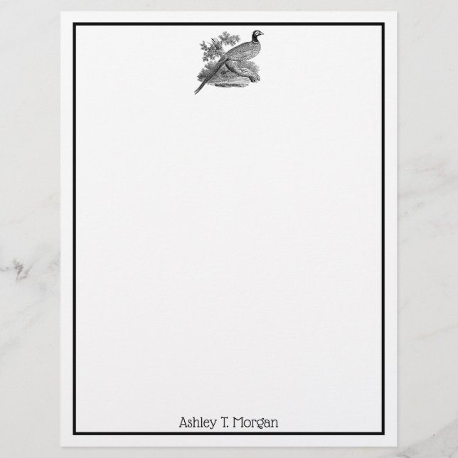 Vintager Pheasant Game Bird Zeichne BW (Vorderseite)