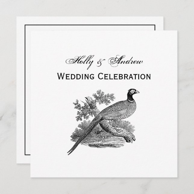 Vintager Pheasant Game Bird Zeichne BW Einladung (Vorne/Hinten)