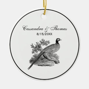 Vintager Pheasant Game Bird Zeichne BW Keramikornament
