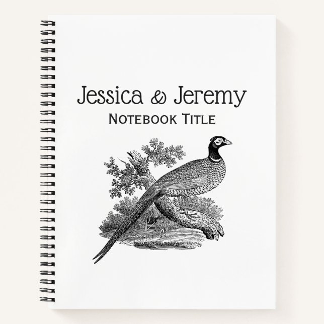 Vintager Pheasant Game Bird Zeichne BW Notizbuch (Vorderseite)