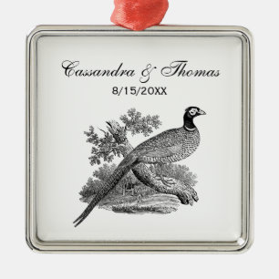Vintager Pheasant Game Bird Zeichne BW Ornament Aus Metall