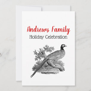 Vintager Pheasant Game Bird Zeichne BW Weihnachten Einladung