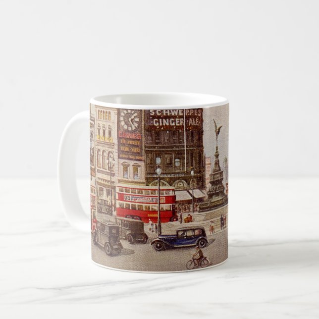 Vintager Piccadilly Zirkus London Kaffeetasse (Vorderseite Links)