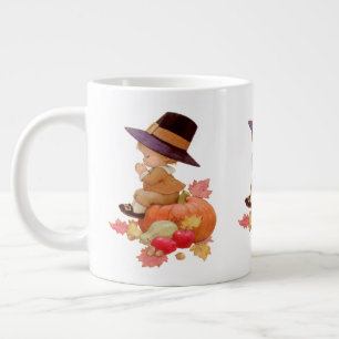 Vintager Pilgrim Boy betet auf Pumpkin Jumbo-Tasse