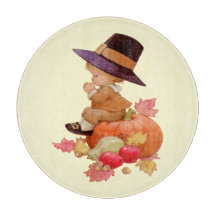 Vintager Pilgrim Boy betet auf Pumpkin