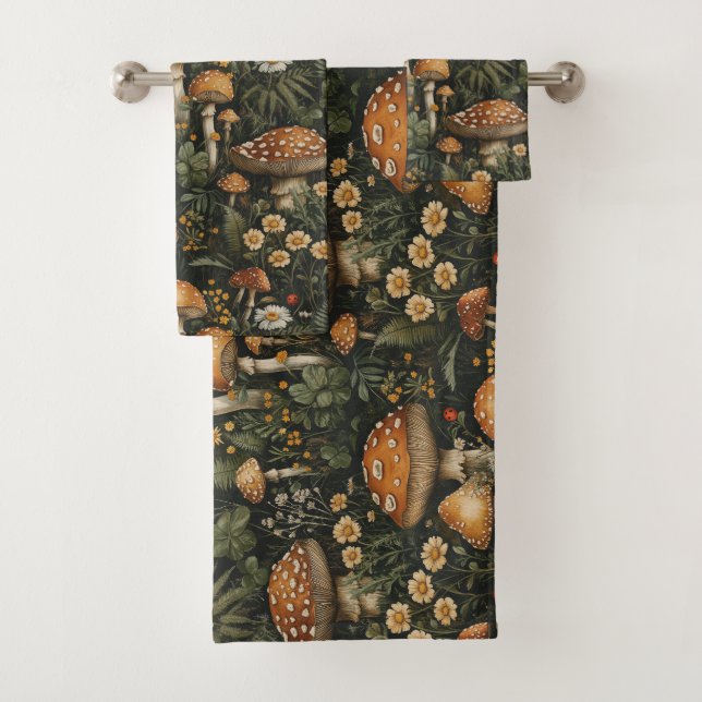 Vintager Pilzgarten Nahtloses Muster Badhandtuch Set (Insitu)
