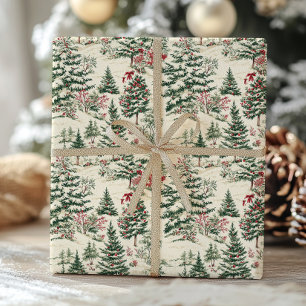 Vintager Pine Tree Viktorianisches Weihnachtslied Geschenkpapier