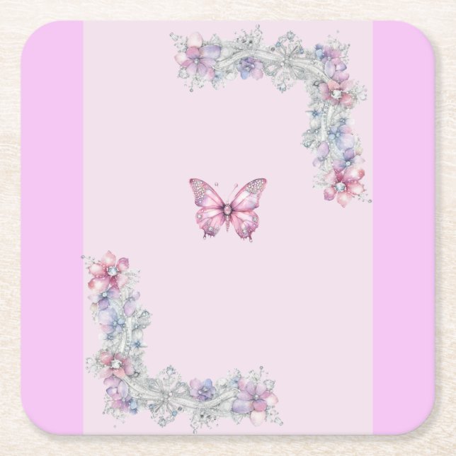 Vintager Pink Butterfly Paper Untersetzer (Vorderseite)