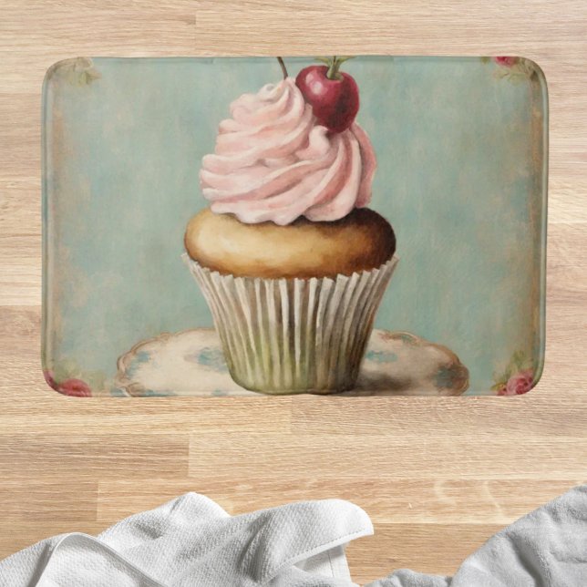Vintager Pink Cupcake aus Frankreich Badematte (Cottagecore Vintage French Country Pink Cupcake Bath Mat)