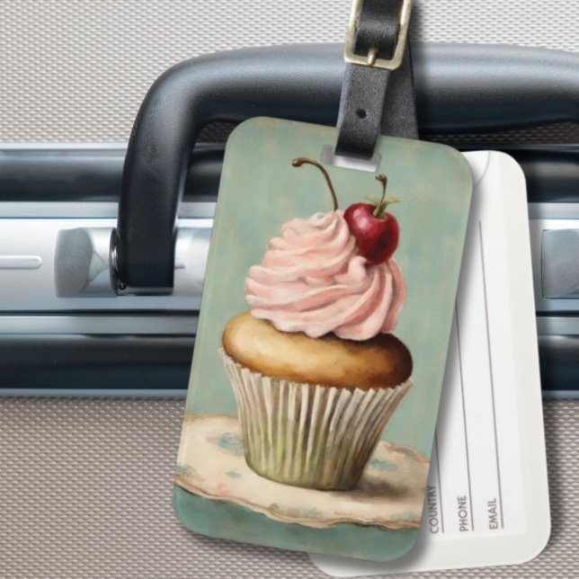Vintager Pink Cupcake aus Frankreich Gepäckanhänger (Cottagecore Vintage French Country Pink Cupcake Luggage Tag)