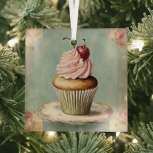 Vintager Pink Cupcake aus Frankreich Ornament Aus Glas